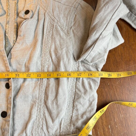 Coldwater Creek 100% Linen Khaki Blazer Womens 8 Safari Boho Minimalist Prairie - Picture 9 of 10